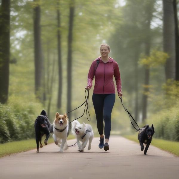 Hands-free dog leash for two dogs in action