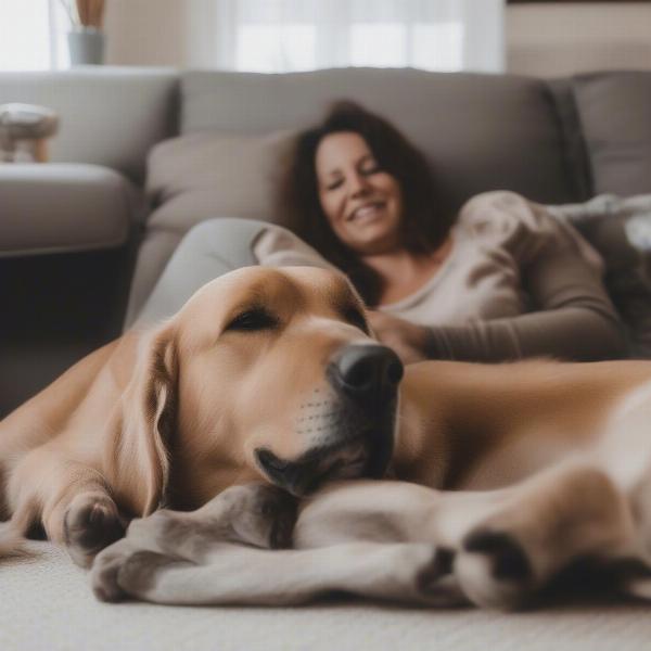 Happy dog being cared for by a sitter in Calgary