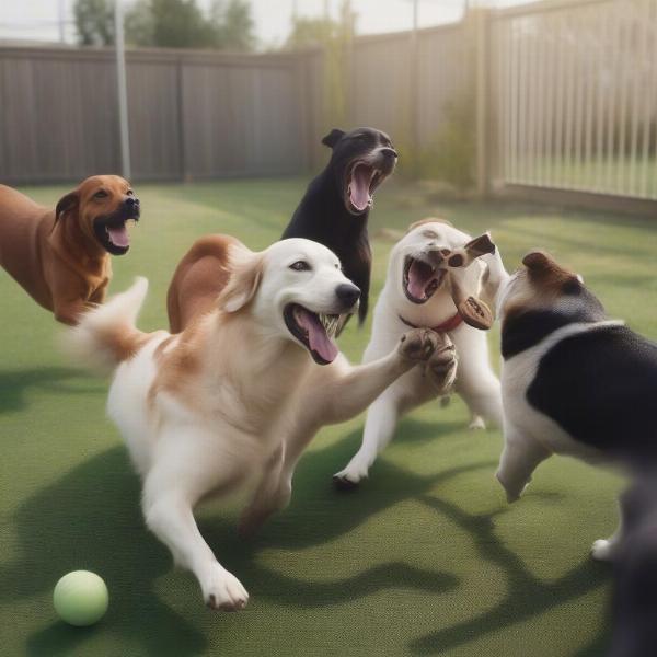 Happy dogs playing at daycare