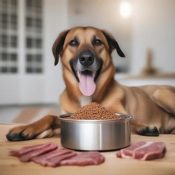 Healthy Dog Eating Real Meat Dog Food