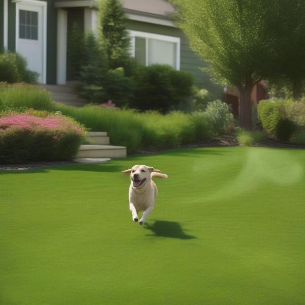 Healthy Green Lawn with a Dog