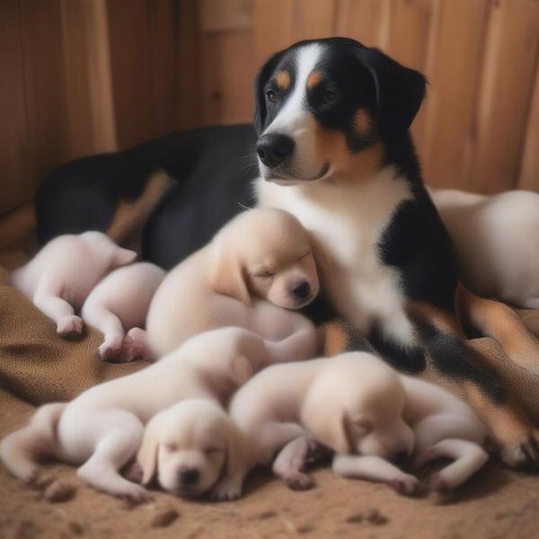 Healthy Pregnant Dog with Puppies