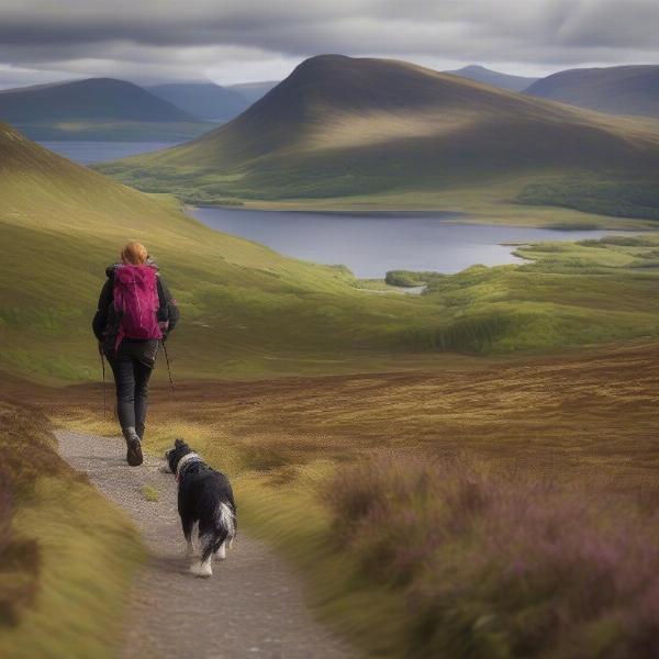 Hiking with a dog in the Scottish Highlands