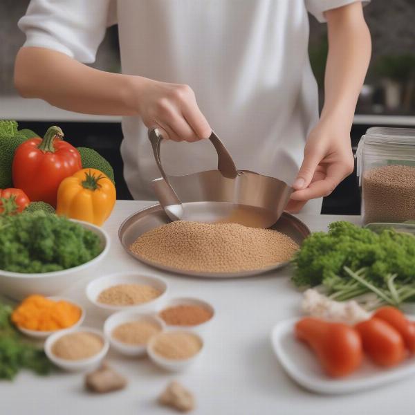 Preparing homemade chicken-free dog food