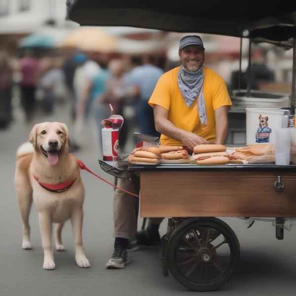 Hot Dog Vendor with Dog