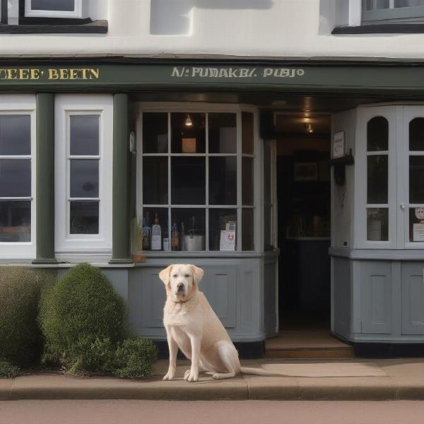 A dog sitting outside a pub in Hunstanton