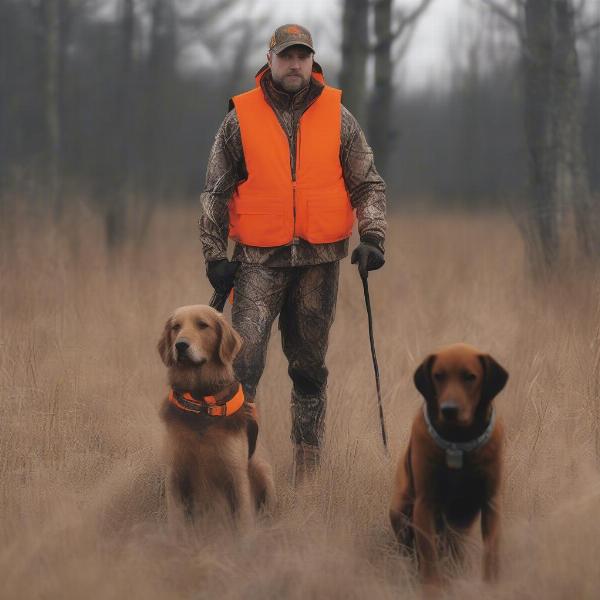 Hunter and Dog with Blaze Orange Gear