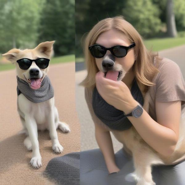 Training a dog to wear sunglasses