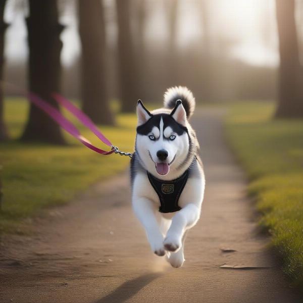 Husky exercising in a park