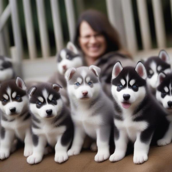 Husky puppies with their breeder in Minnesota