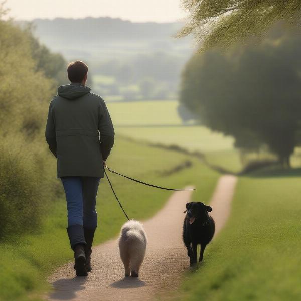 Individual dog walk in a peaceful countryside setting