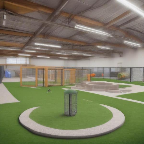 Amenities at an indoor dog park in Austin