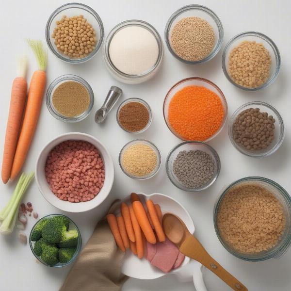 Ingredients for a healthy homemade dog meal