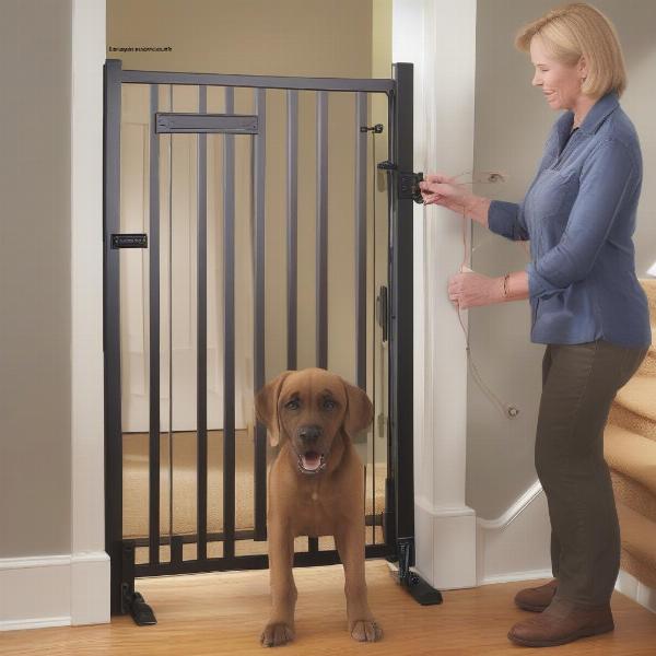 A person installing an Orvis dog gate