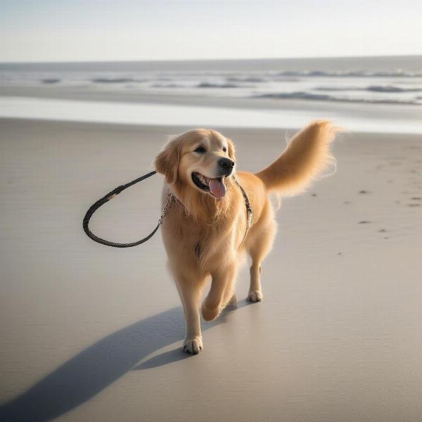 Dog on leash at Isle of Palms beach