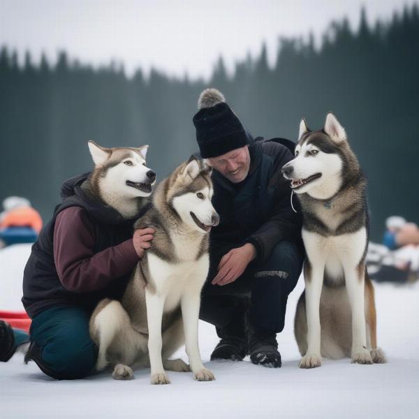 Musher interacting with their dogs