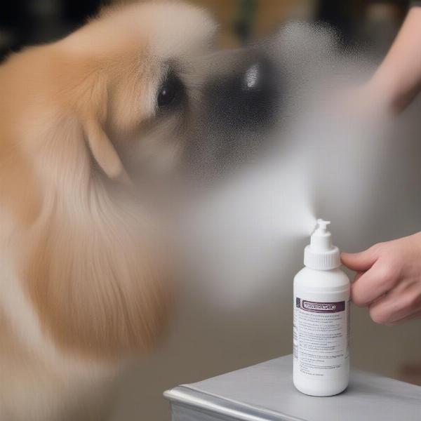 Karbadust powder being applied to a dog