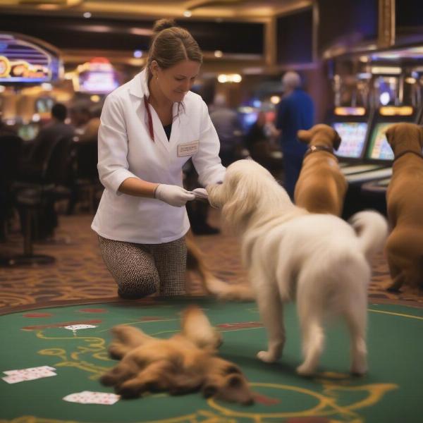 Dog being checked at a dog casino