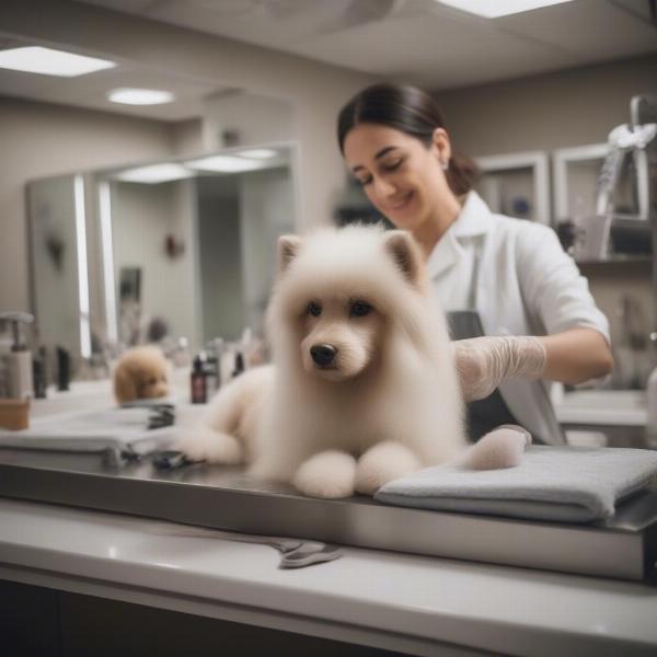 Checking the facilities of a dog grooming salon