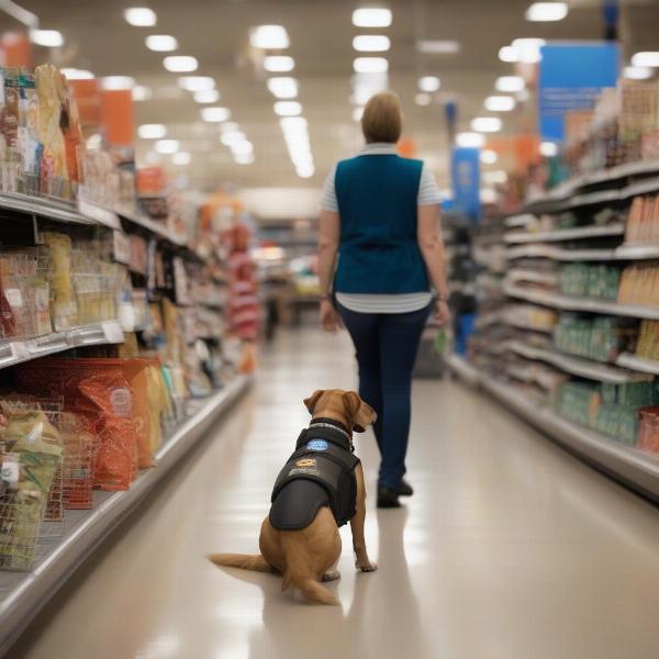 Service dog accompanying its owner inside a Kroger store