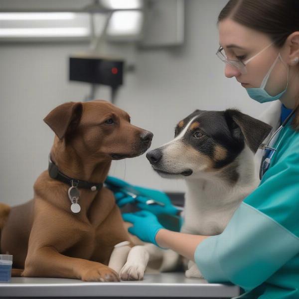 Lab and Cattle Dog Mix at Vet Checkup