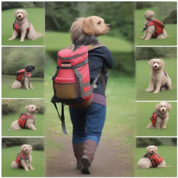 Dog getting used to a rucksack