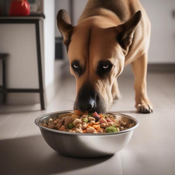 Large Dog Eating Healthy Food