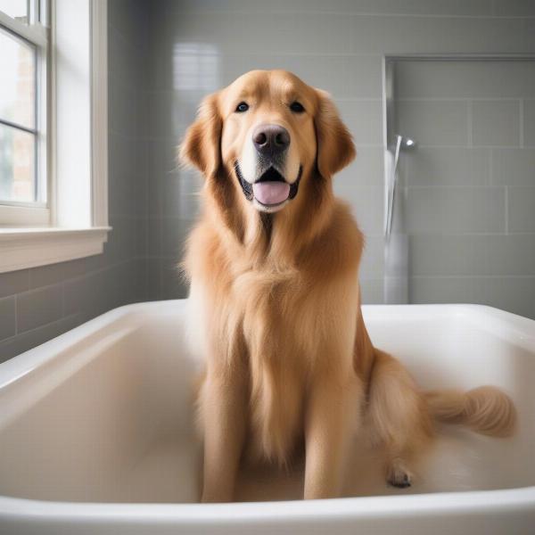 Large Dog in Grooming Tub