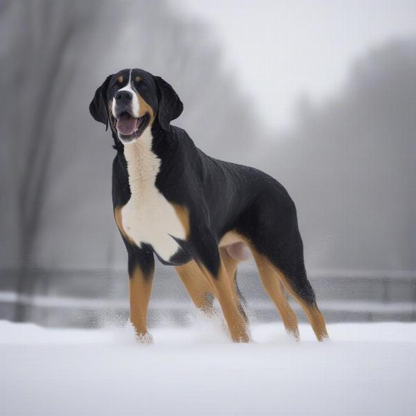 Large Dog Wearing a Winter Coat in the Snow