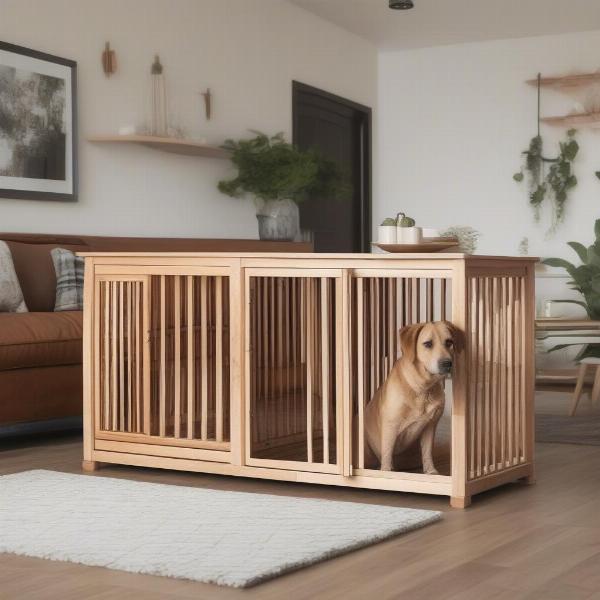 Large Wooden Dog Crate in Living Room