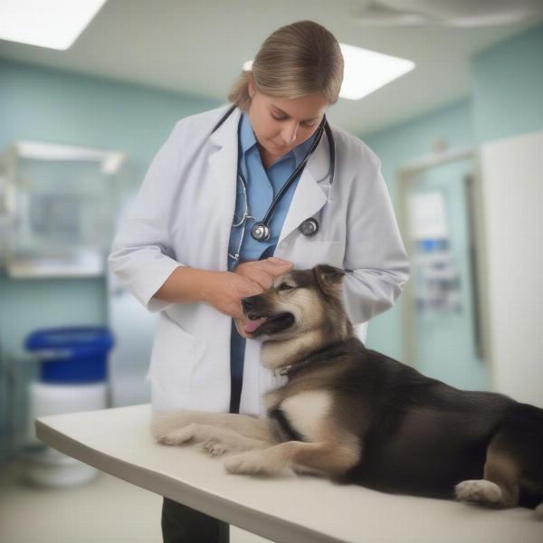 Veterinary Examination of Dog in Lateral Recumbency