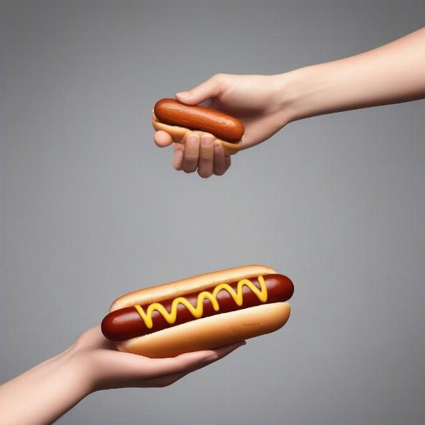 Sharing a small piece of lean hot dog with your furry friend.