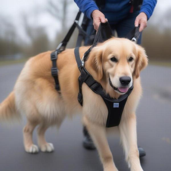 Senior dog using a lifting harness