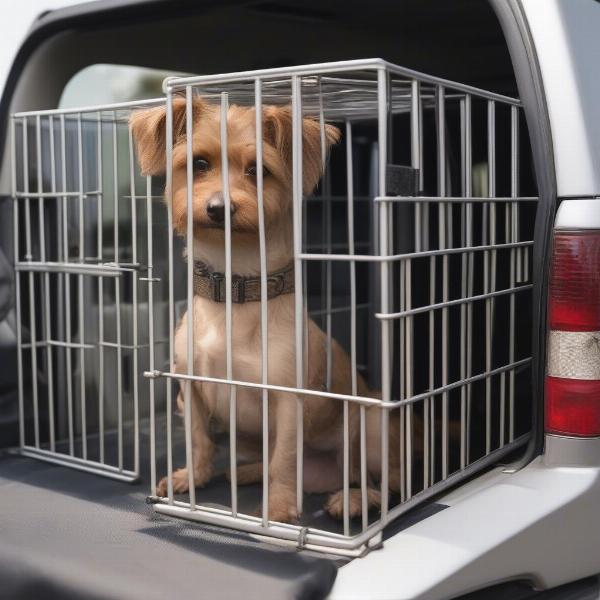 Dog Cage Secured in the Pickup Cab