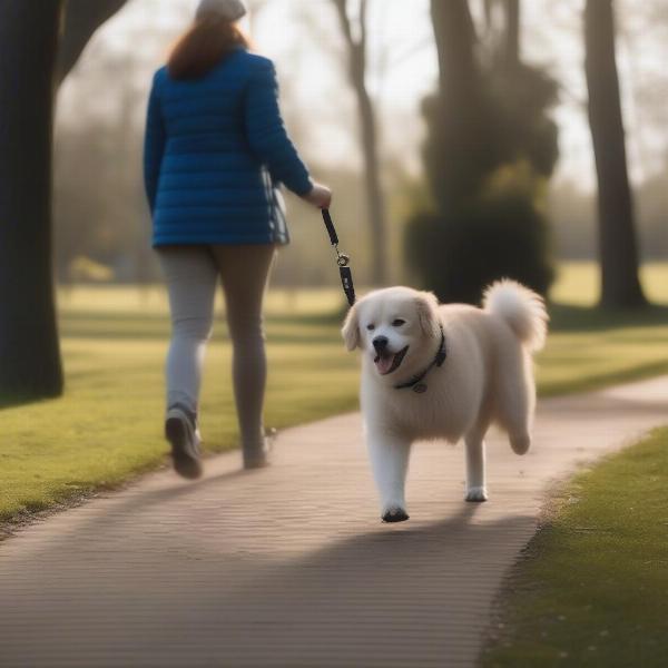 Dog enjoying freedom with a long extendable lead