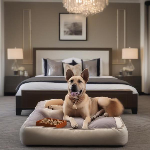 Luxury dog-friendly hotel in Exmouth with a dog relaxing on a plush dog bed.