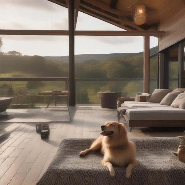 Exterior view of a luxury dog-friendly lodge in Cumbria, showcasing its beautiful architecture and surrounding landscape.