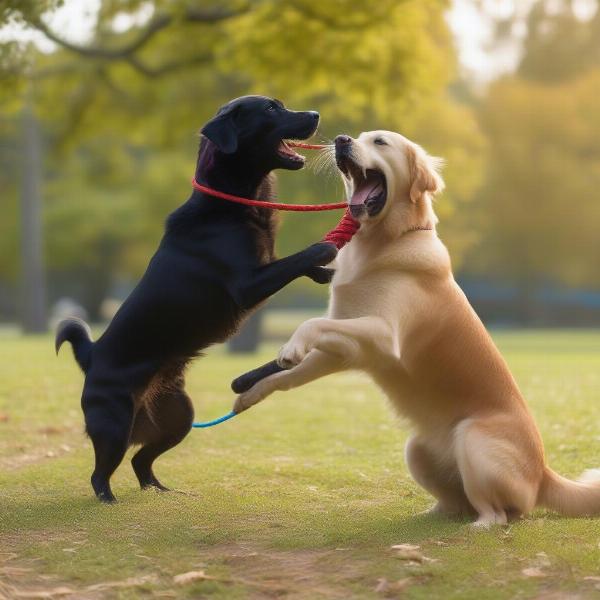 Male and Female Dog Playing Together