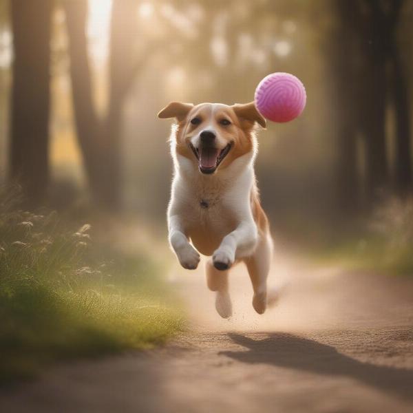 Dog playing fetch with owner