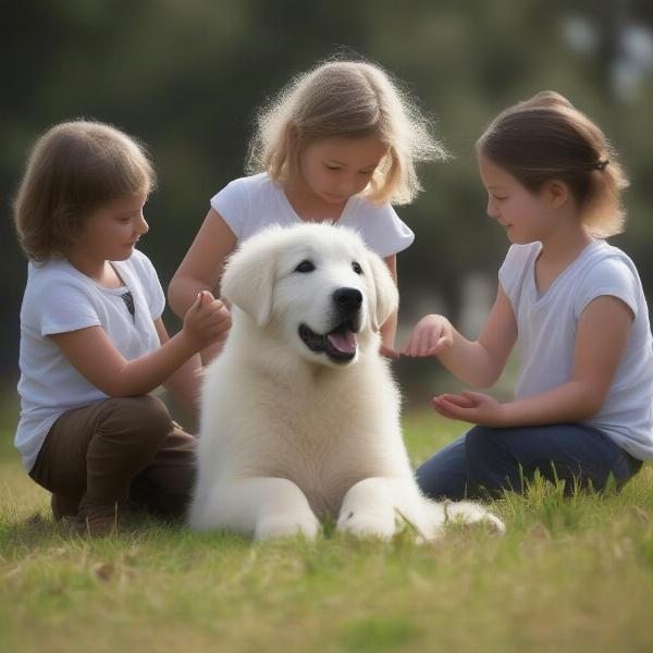 Maremma Puppy Playing With Children