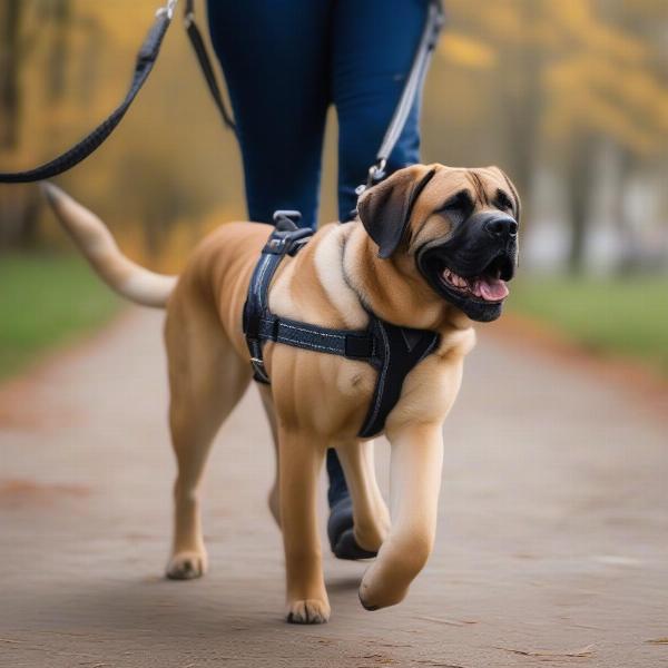 Mastiff Walking Safely in a Harness