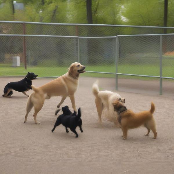 Dogs socializing at McKennan Park Dog Park in Sioux Falls