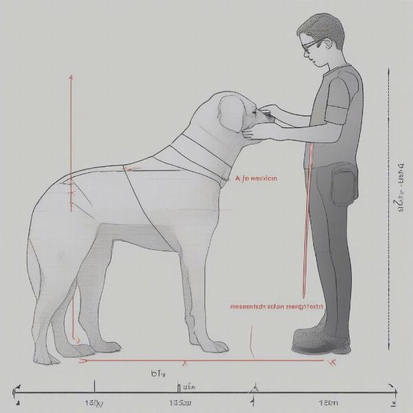 A dog being measured for a bicycle carrier, highlighting key measurements like length, height, and width.