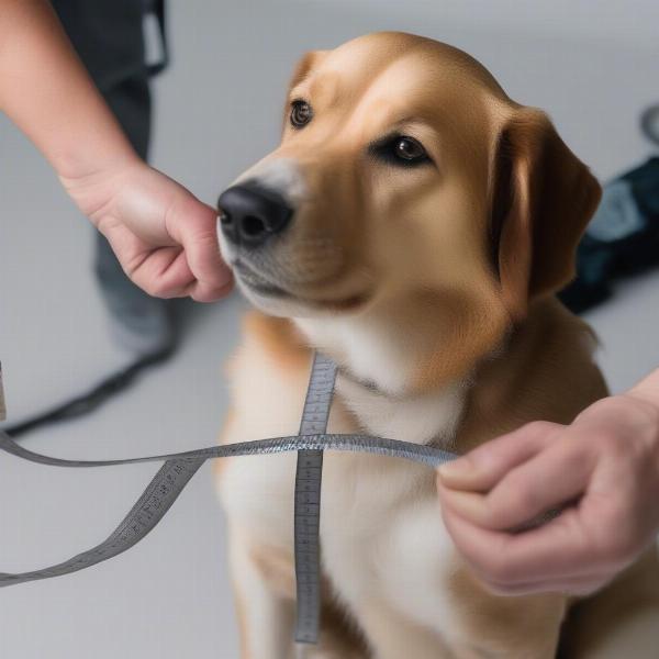 Measuring a dog for a sweater