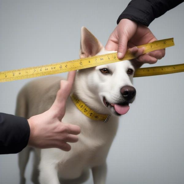 Measuring a dog's neck for correct collar size.