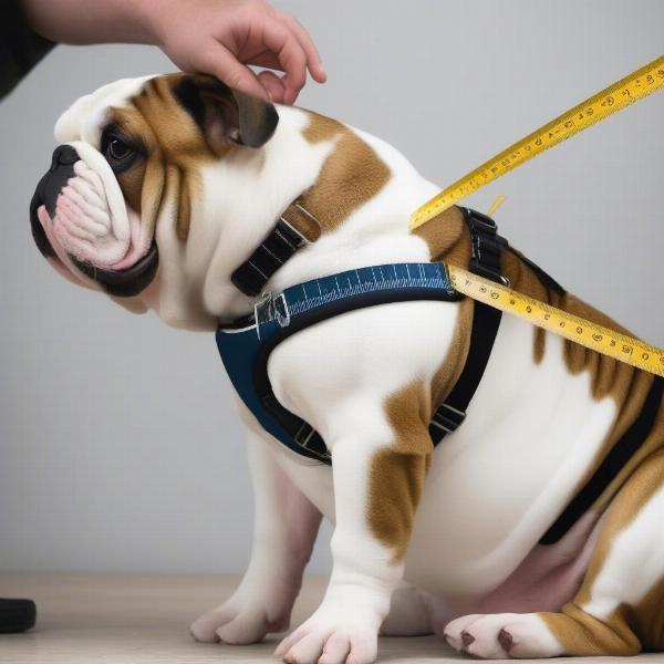 Measuring an English Bulldog for a harness