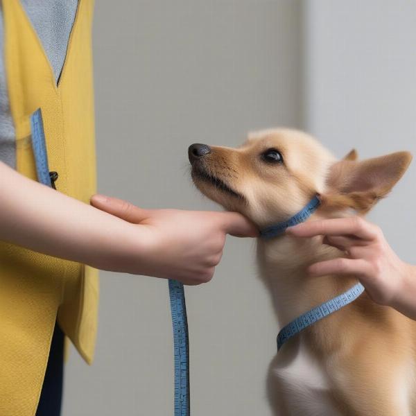 Measuring a small dog for a winter coat