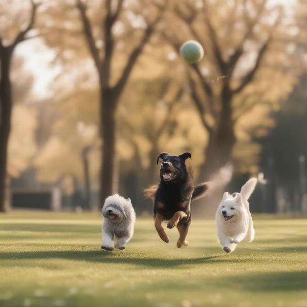 Medium-Sized Dogs Enjoying a Game of Fetch