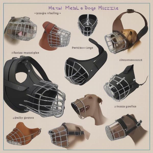 Different types of metal dog muzzles