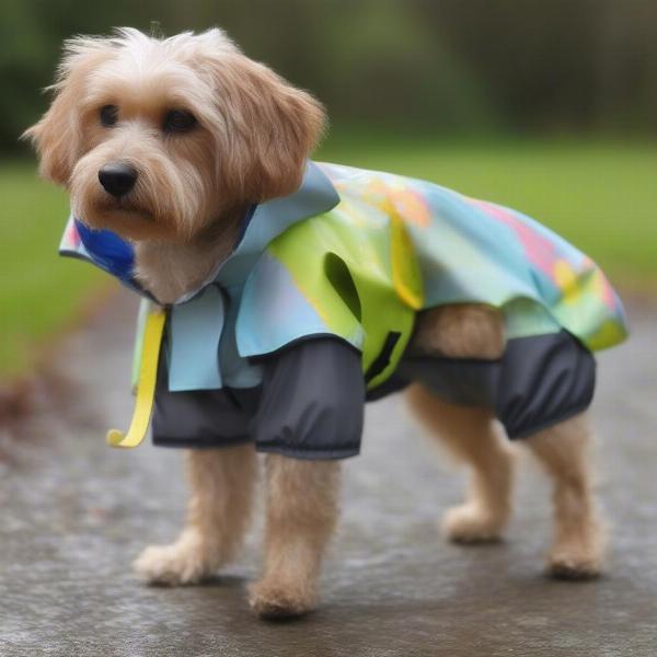 Dog wearing a Mikki Doodles Dog Raincoat